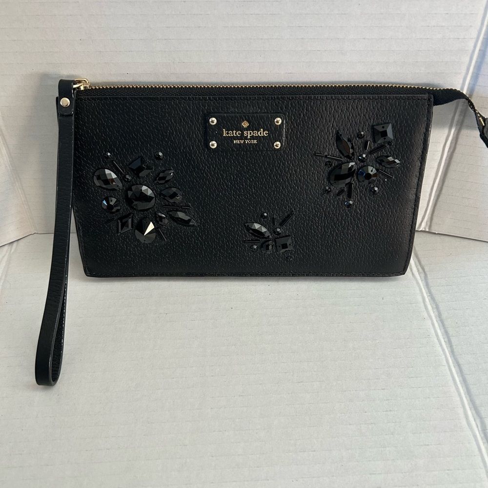 Kate Spade Black Gem-Studded Jeweled Wallet Clutch - Picture 1 of 13